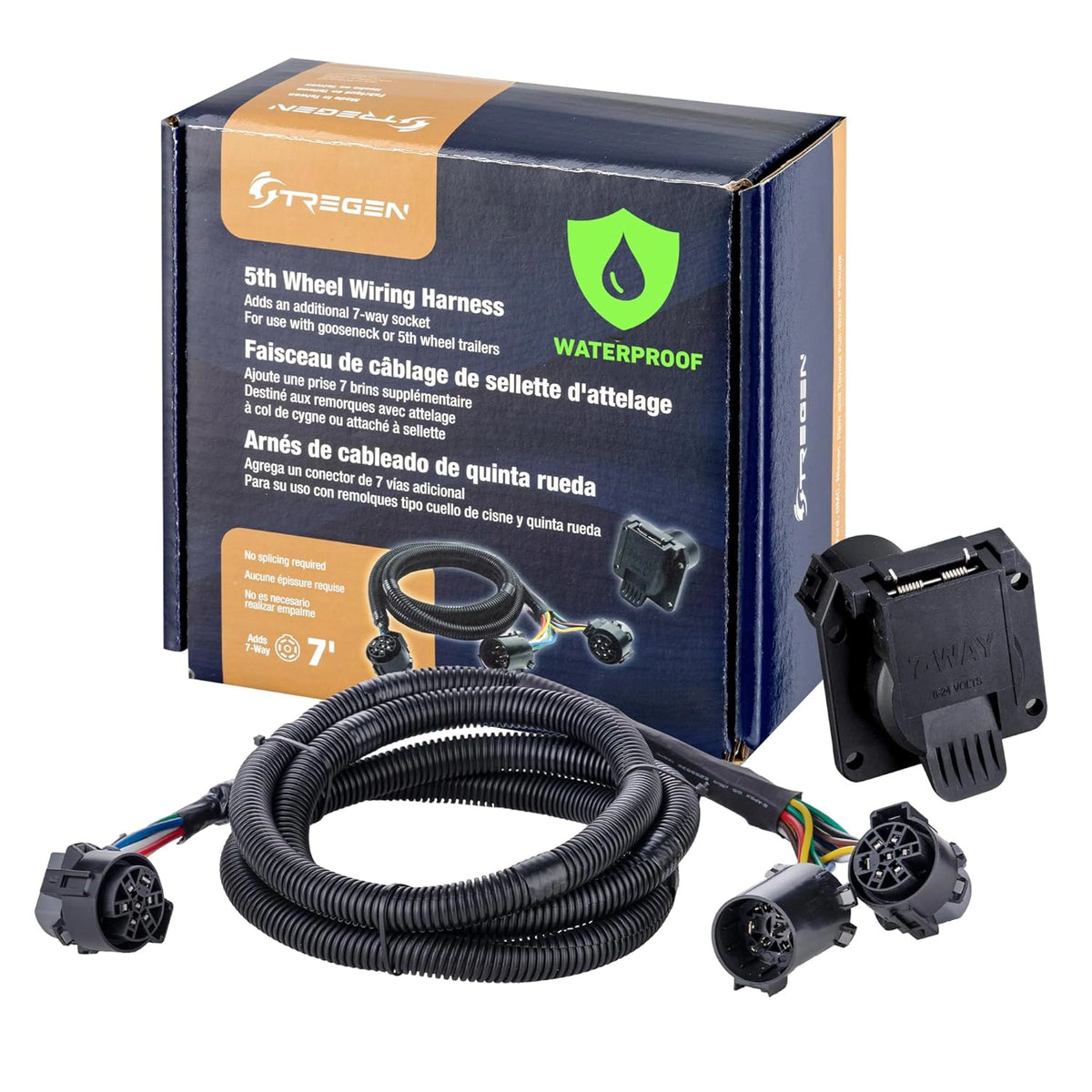 7FT Vehicle-to-Trailer 7-Way RV Blade Wiring Harness Extension