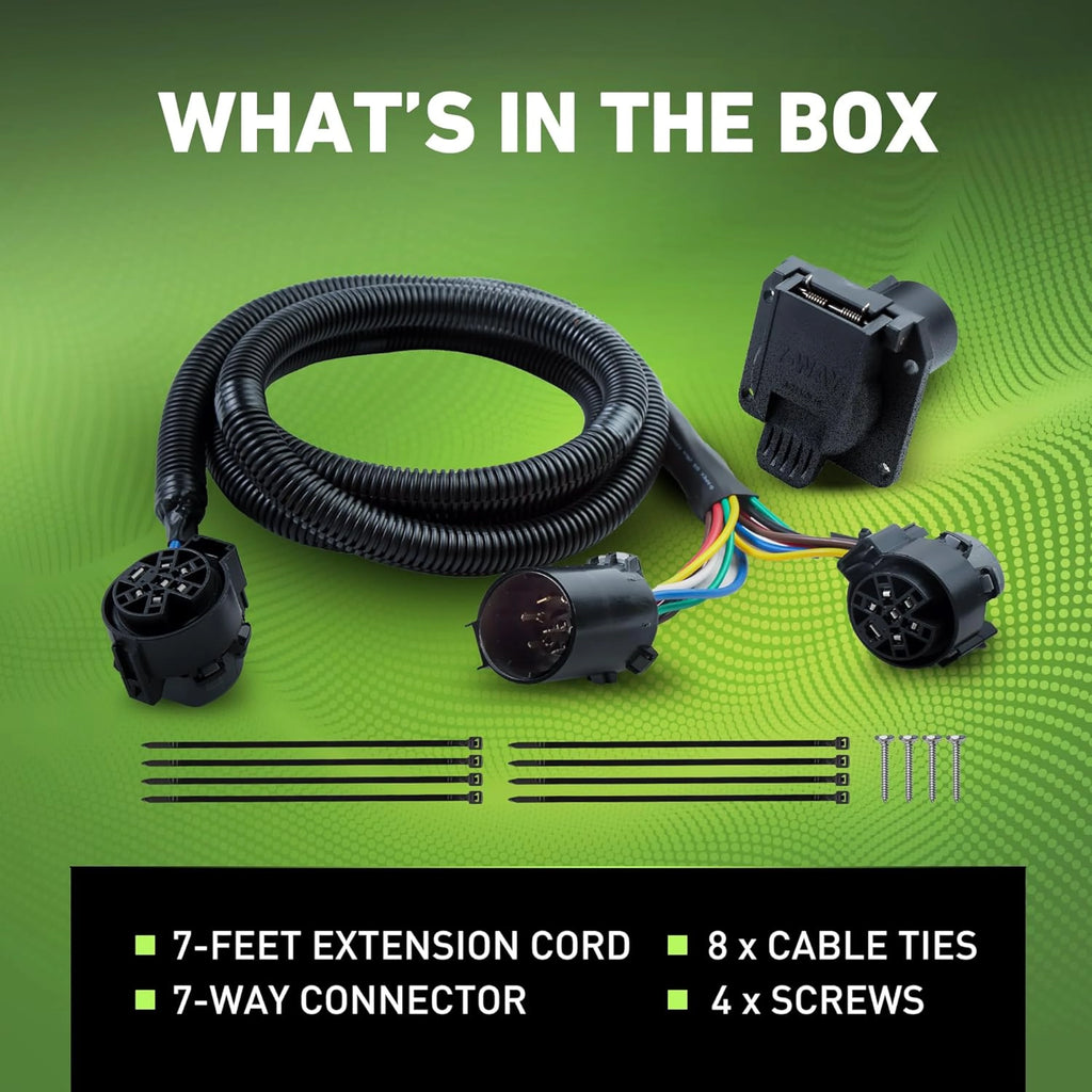 7FT Vehicle-to-Trailer 7-Way RV Blade Wiring Harness Extension