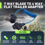 8FT Vehicle-Side 7-Way RV Blade to 4-Way Flat Trailer Wiring Adapter with LED Tester