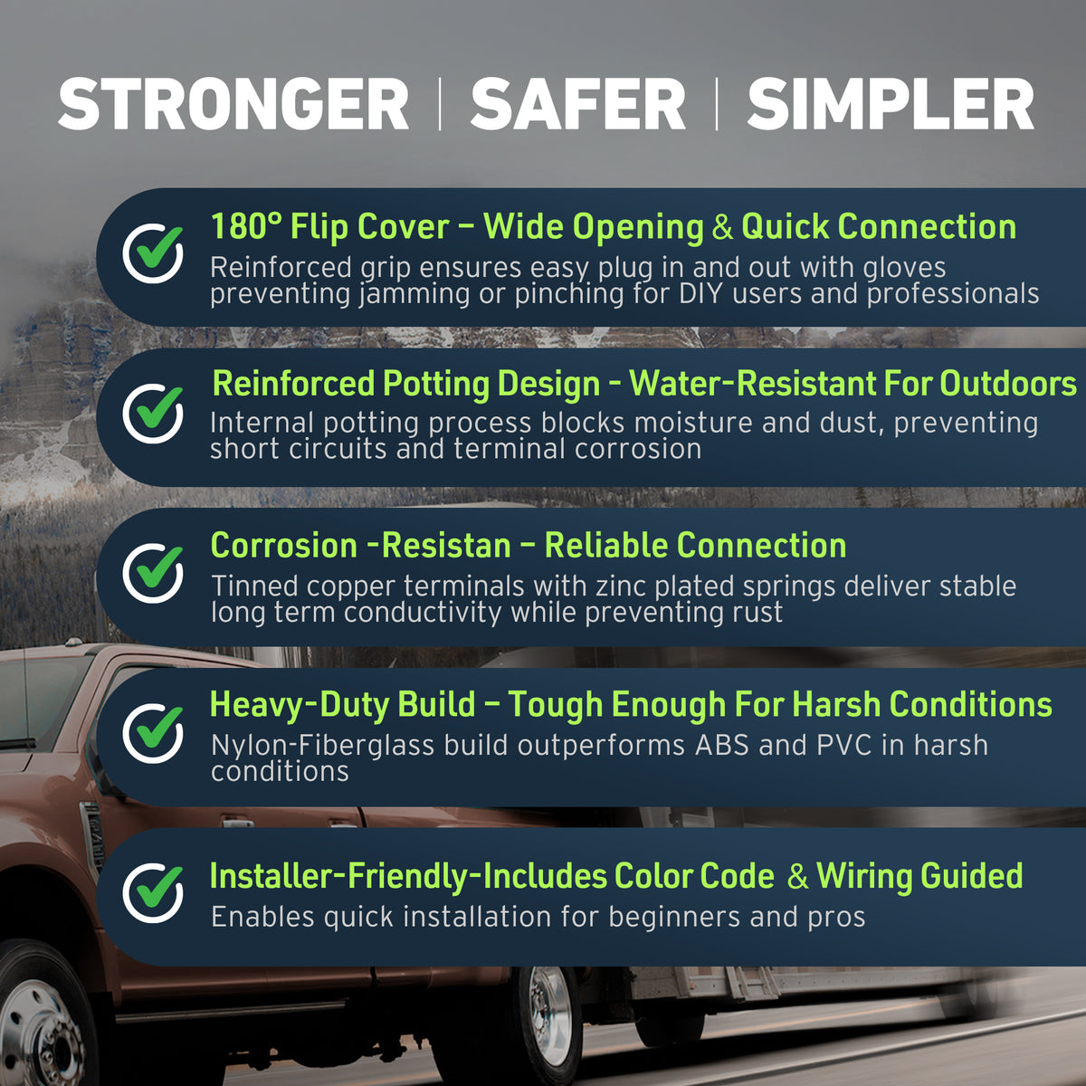 Heavy-Duty Vehicle-Side 7-Way RV Blade Trailer Connector