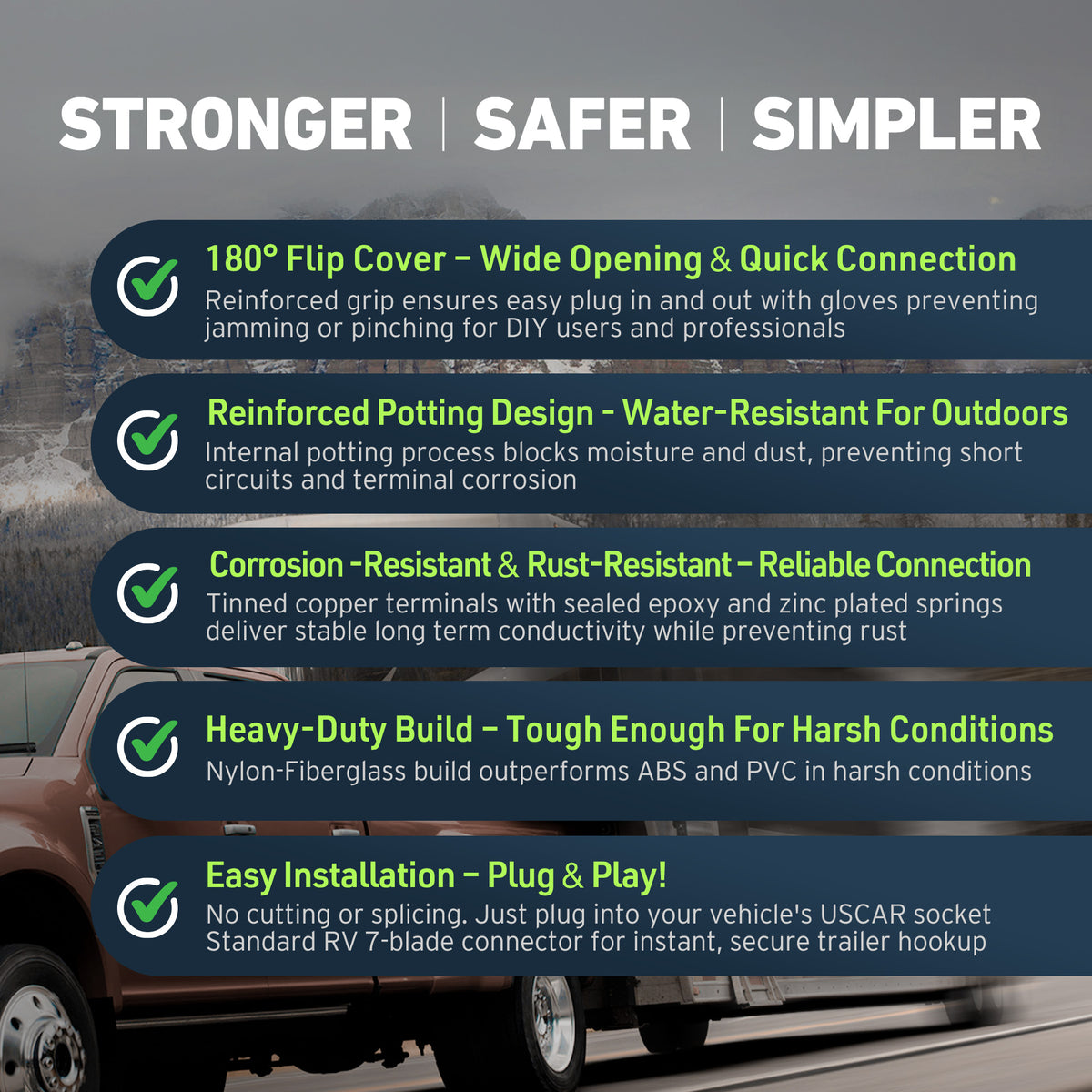 Heavy-Duty Vehicle Side 7-Way RV Blade Trailer Connector