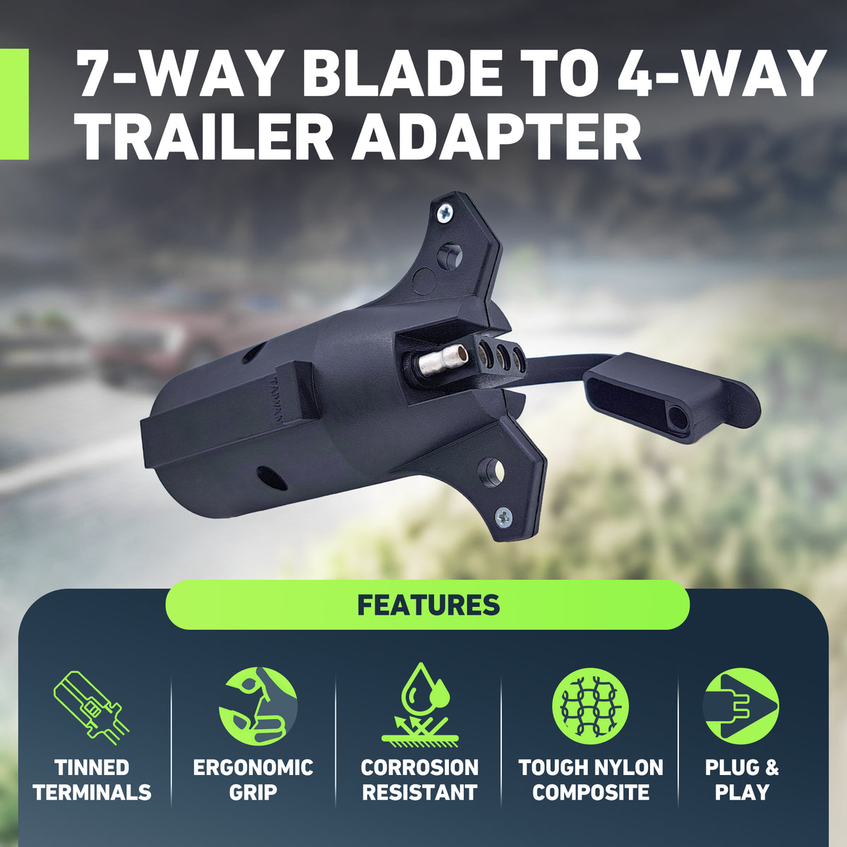 Trailer-Side 7-Way RV Blade to 4-Way Flat Trailer Wiring Adapter