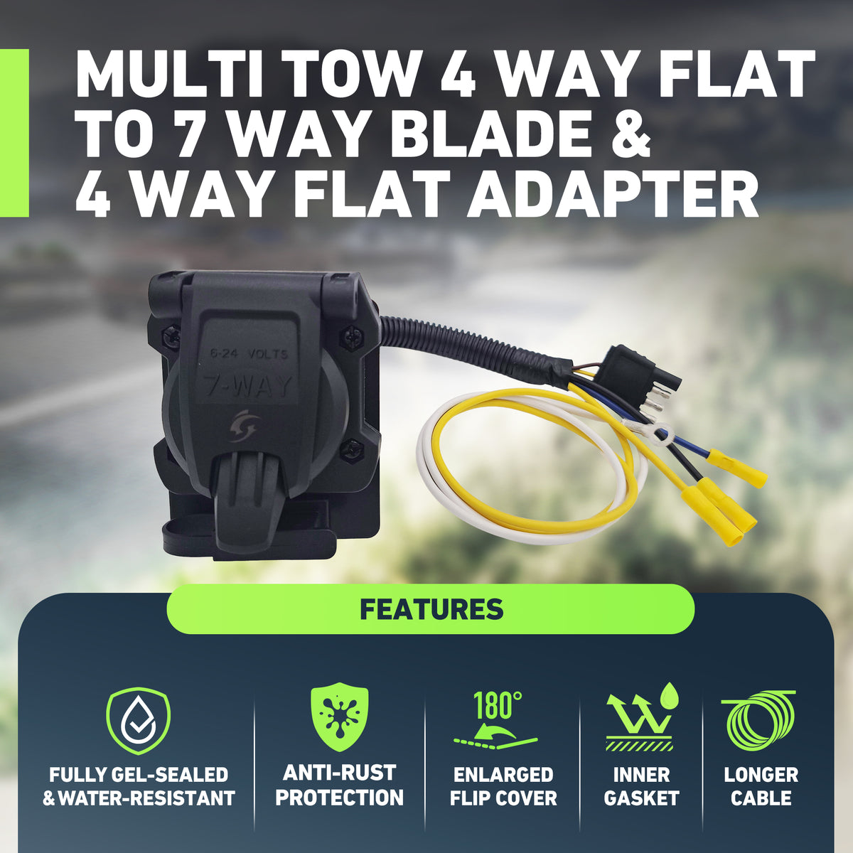 Vehicle-Side 4-Way Flat to 7-Way RV Blade Trailer Wiring Adapter